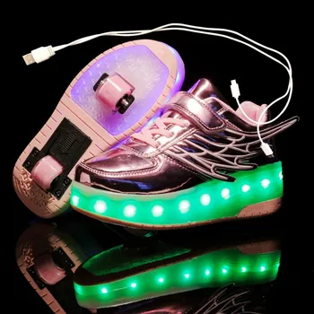 

New Pink Gold USB Charging Fashion Girls Boys LED Light Roller Skate Shoes For Children Kids Sneakers With Wheels Two wheels