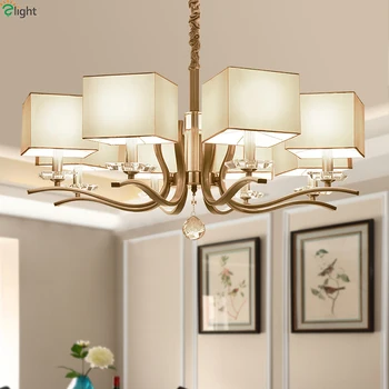 

Modern Nickel Led Chandeliers Lighting Living Room Square Fabric Led Pendant Chandelier Lights Dining Room Hanging Lamp Fixtures