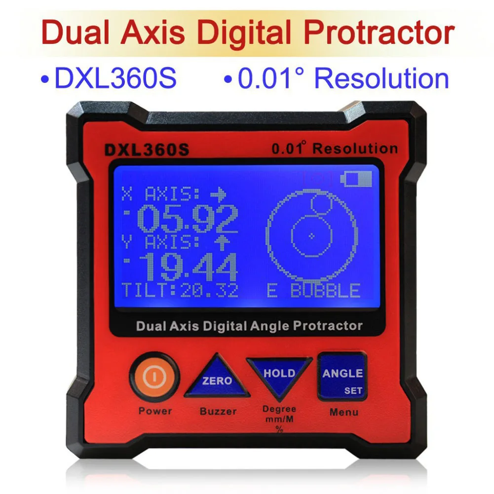 

DXL360S Digital Display Level Gauge High Resolution Multifunctional Dual Axis Professional Angle Protractor Measuring Analysis