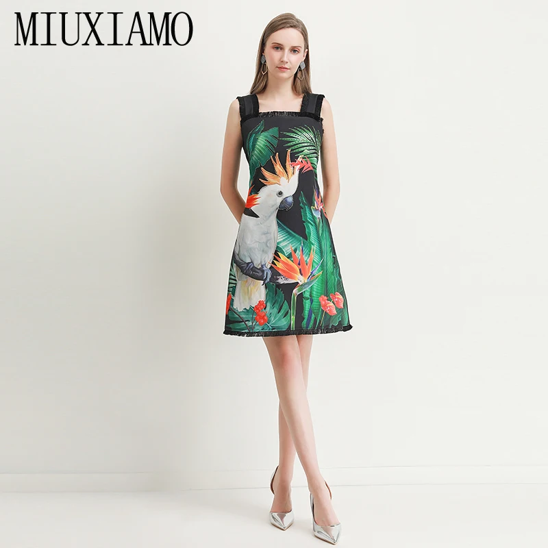 MIUXIMAO, высокое качество,, осенне-весеннее платье, цветочный принт попугая, кисточки, офисное женское Элегантное повседневное платье, женские платья