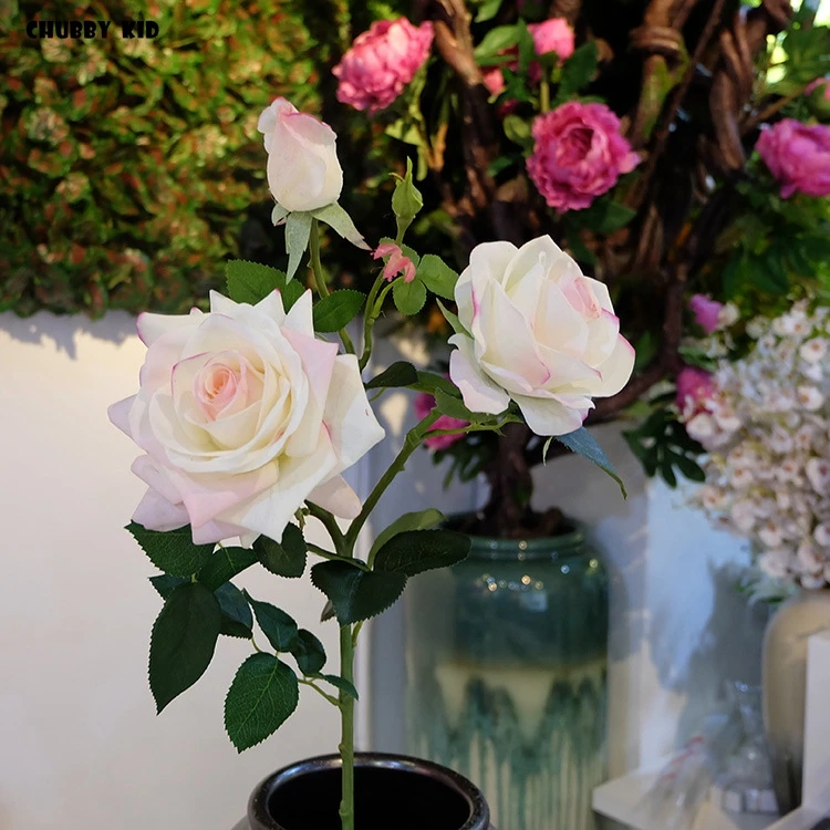 

High simulation real touch 3 head artificial latex rose flowers wedding decorative Moisturizing feel Hibiscus Roses bunch 6pcs