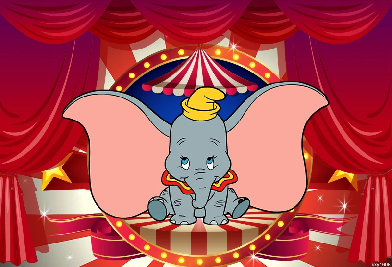 Sensfun Red Curtain Dumbo Party Photography Backdrop Circus Carnival Children Birthday Photo Studio Background Vinyl Polyester