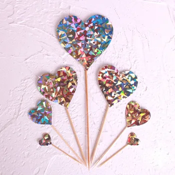 

7pcs Laser Love Wedding Cupcake Topper Gold Glitter Birthday Cake Topper For Baby Shower Kids Birthday Party Cake Decorations