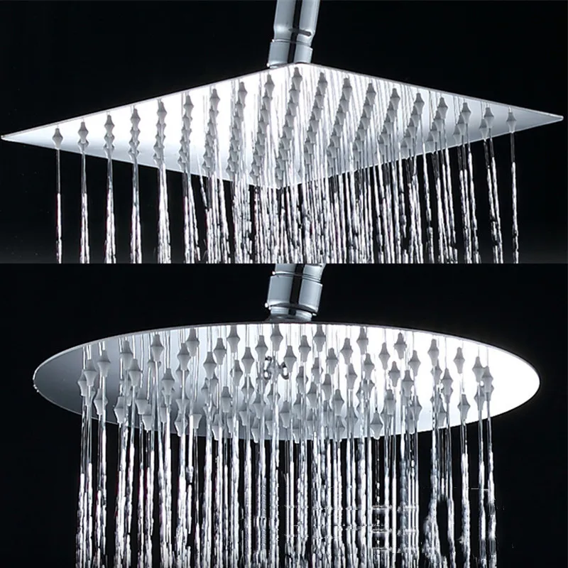 

12/10/8/6/4 inch Rainfall Shower Head Stainless Steel Ultra-thin Shower Heads Chrome Finish Round & Square Rain Shower