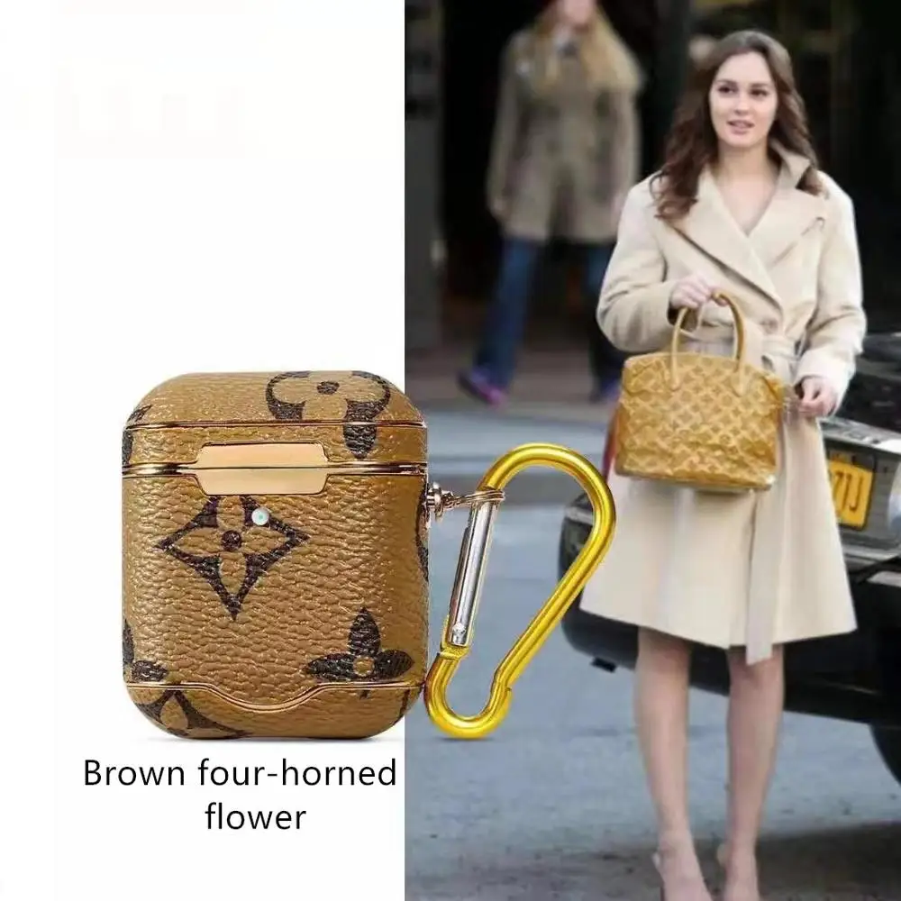 Brown flower AirPods новые кожаные наушники с красивой текстурой и классическим узором для iphone AirPods 1 AirPods 2 Чехол для зарядки наушников - Color: Brown flower