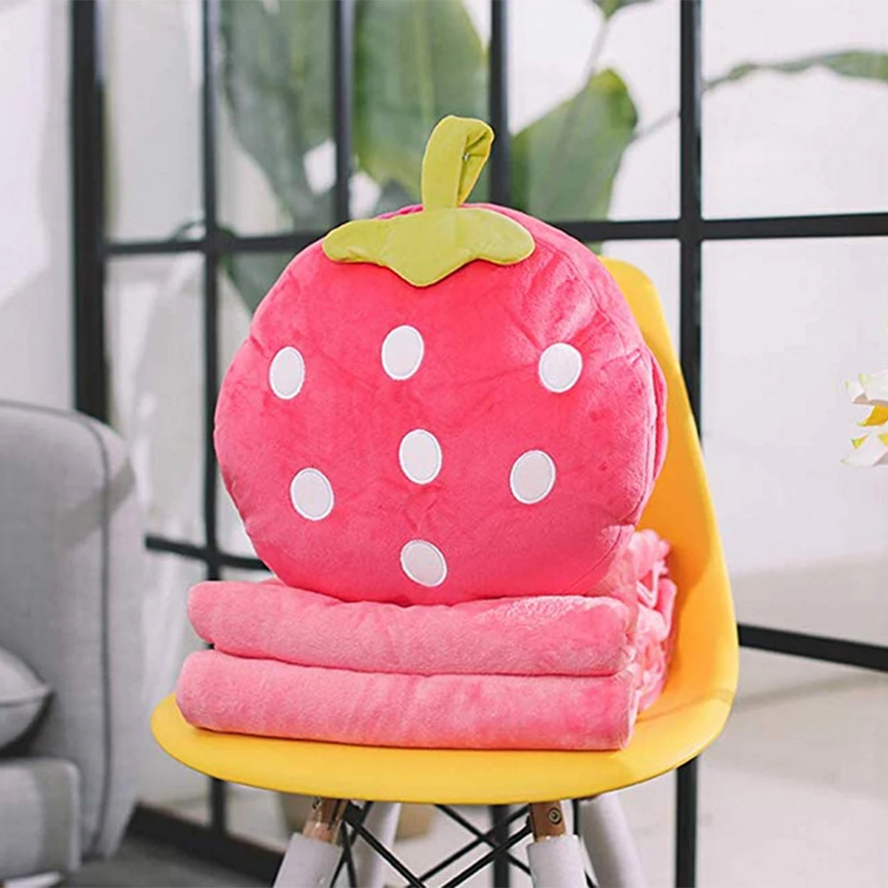 

3 in 1 Cartoon Pink Strawberry Blanket Plush Pillow Air Conditioner Quilt Pillow with Nap Blanket cushion blanket plush Toy