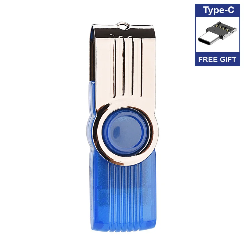 Подарочный адаптер type-C, цветная usb-флешка, Вращающаяся ручка, 8 ГБ, 16 ГБ, 32 ГБ, 64 ГБ, 128 ГБ, 256 ГБ, usb-накопитель, u-диск - Цвет: Blue-Type-C