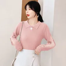 Осень весна корейский стиль длинный рукав вязаный свитер женский пуловер зимняя верхняя одежда джемпер розовый XL