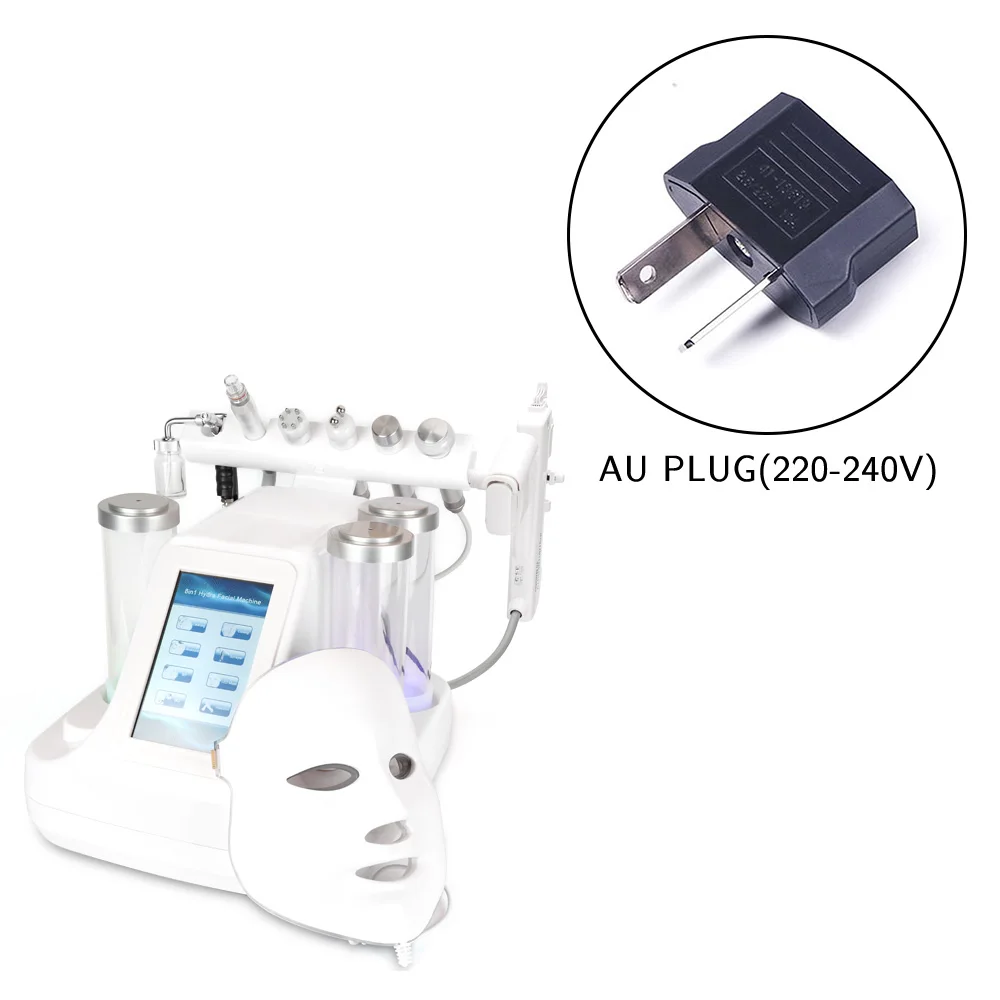 AU Plug 8 в 1 маленький пузырьковый вакуум для дермабразии, для очистки лица, Гидра, кислородная и Водоструйная очистка, массажный био-светильник, RF вакуумный прибор для красоты - Цвет: AU Plug