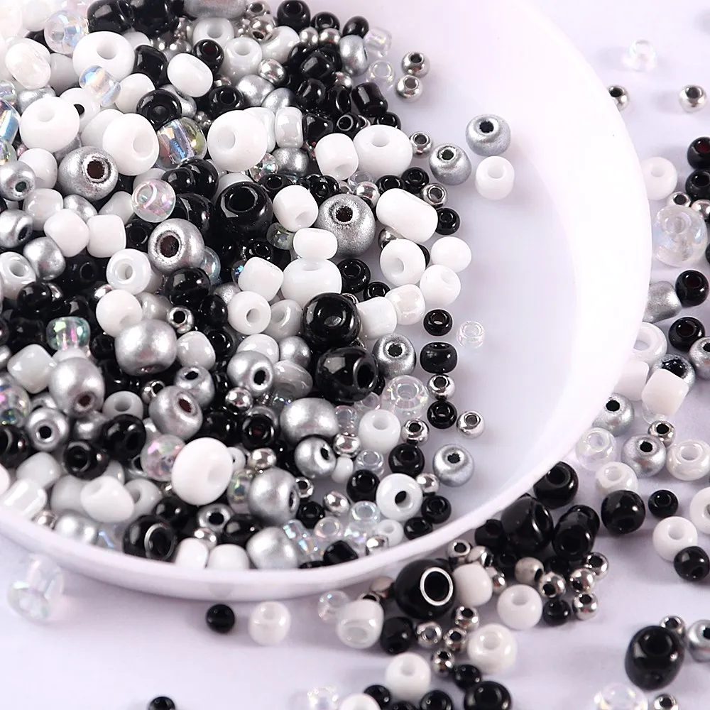 Mixed 1.5-4mm Glass Seed Beads 10g Black White Gray Spacer Bead