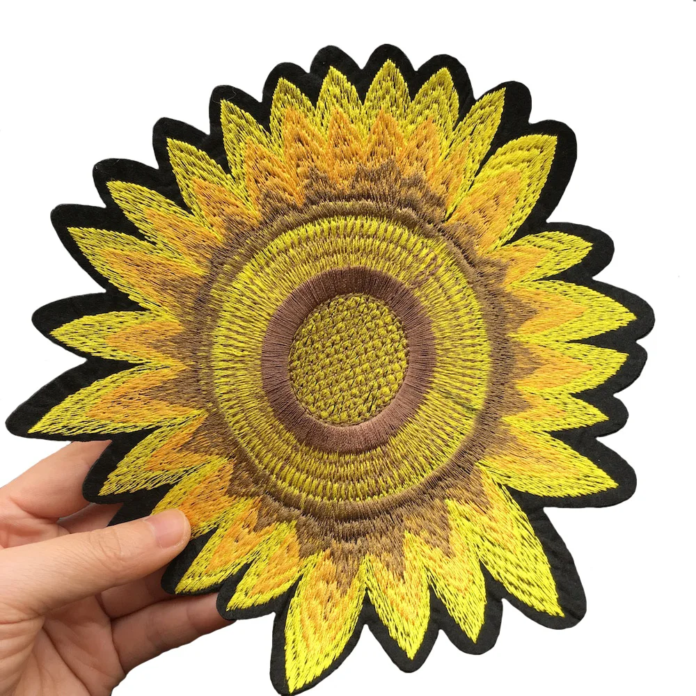 

1Piece Large Sunflower Patch Embroidery Iron On Cheap Patches For Clothing Jeans Jacket Cap Applique Badges DIY Accessories