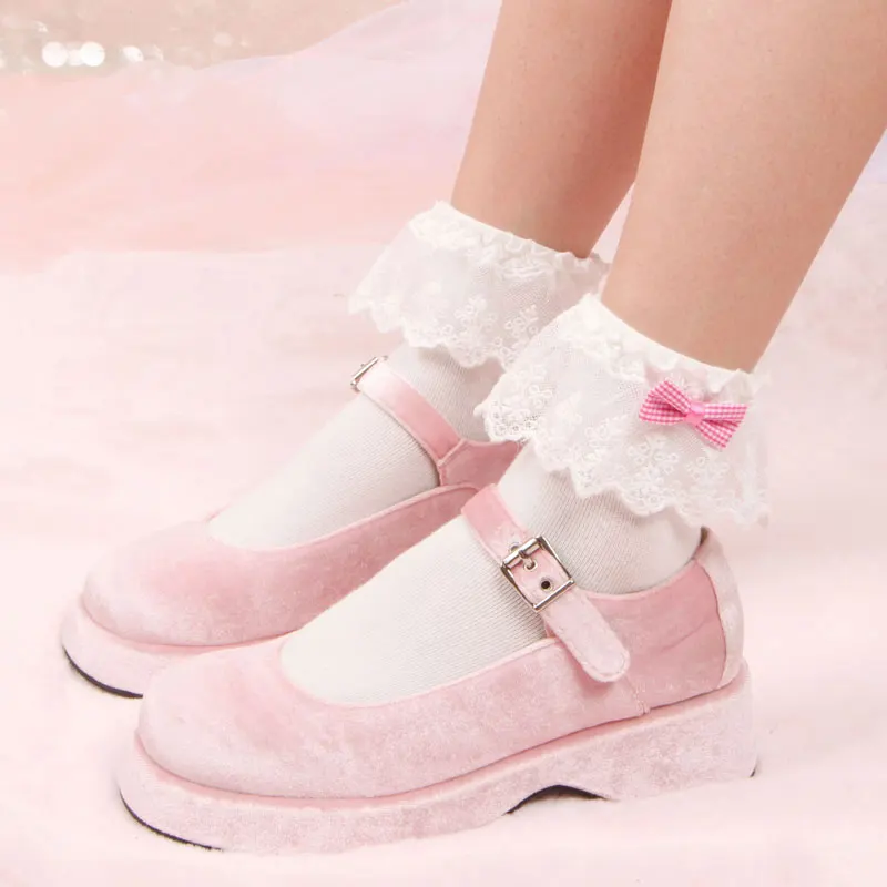 Японские милые кружевные хлопковые носки в стиле Лолиты с милым бантом; женские носки для студентов