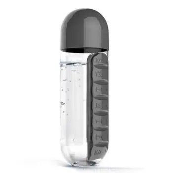 

Outdoor Carrying Convenient Two-in-one Plastic Single-layer Cylindrical Water Bottle With Medicine Box Capsule Cup