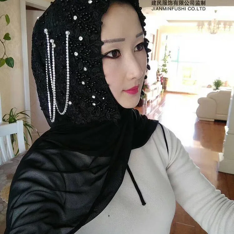 Дубай мусульманских женщин крышка головы аппликации роскошные свадебные хиджабы