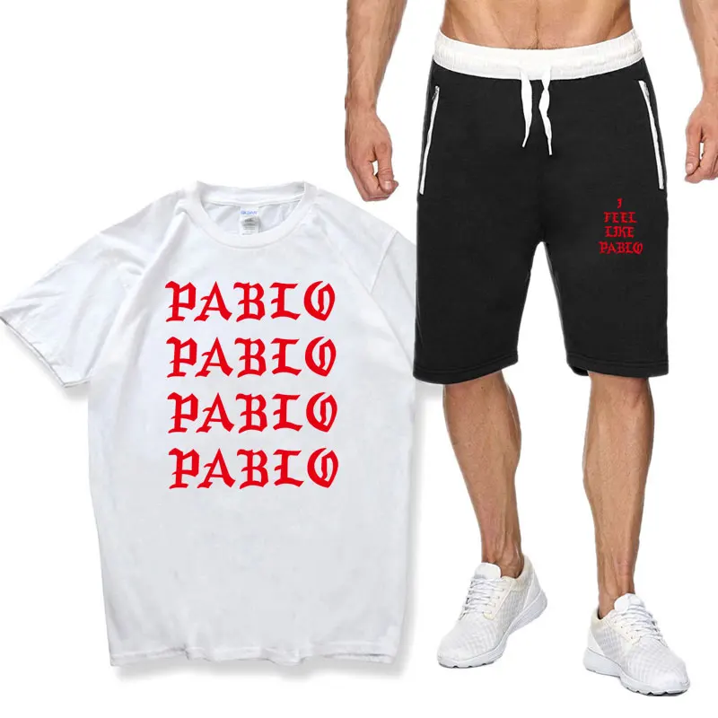 

KanyeTracksuit tracksuit Off white Paul Pablo men Two Piece Set short Sleeve short Tops And middle Waist Shorts Suits Fitness