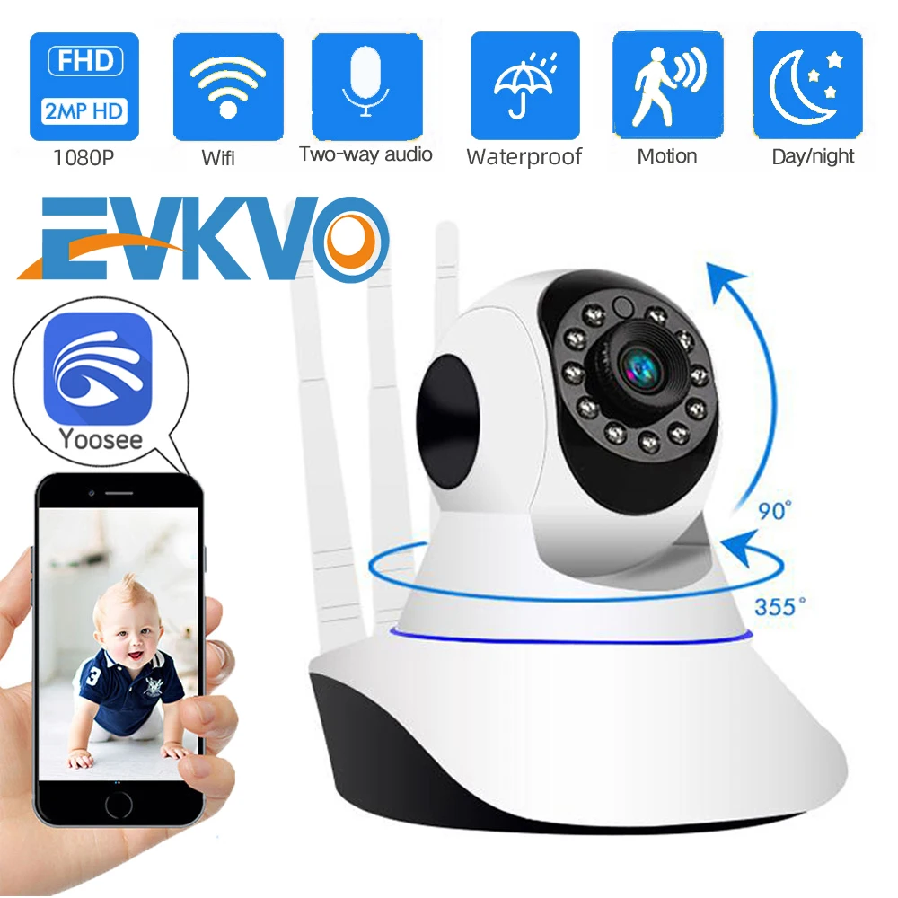 

EVKVO 1080P HD Home Security IP Camera Two Way Audio Wireless Mini Camera IR Night Vision CCTV WiFi Camera Baby Monitor Yoosee