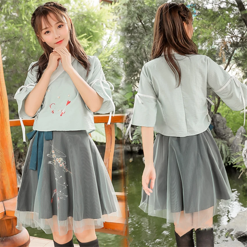 Trajes de de la Dynasty Han para mujer, ropa tradicional china, falda malla antigua verano y Top, vestido bordado Hanfu|Danza tradicional china| -