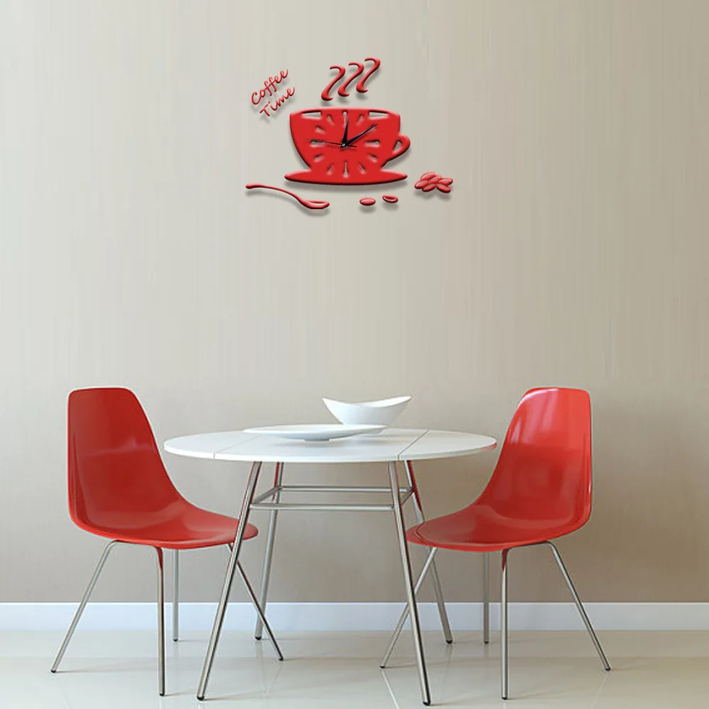 Настенные часы Современные часы кухня домашний Декор 3D на стену с изображением чашечки кофе Подвесные часы в форме чашки для гостиной DIY стикер на стену
