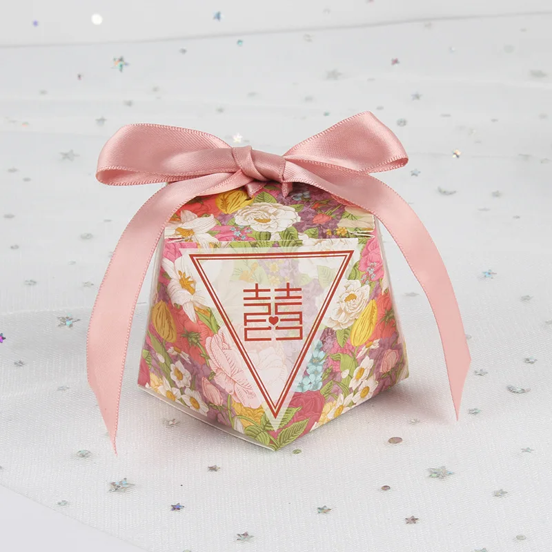 Мрамор со стразами для свадебных сувениров и сладкий подарок сумки Коробка для конфет с бантом для свадебной церемонии, празднований дня рождения гостей вечерние принадлежности коробка для конфет - Цвет: Flowers-Rose Pink