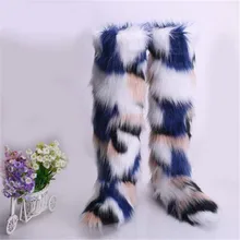 Женские зимние ботинки с искусственным лисьим мехом; женская теплая обувь на меху; женские ботильоны; женская обувь на платформе; botas Mujer; цвет белый, черный