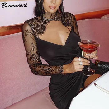 

Bevenccel Celebrity Evening Party Dress Sexy 2020 New Arrival Lace Long Sleeve Women Dress Elegant Summer Bodycon Club Dress