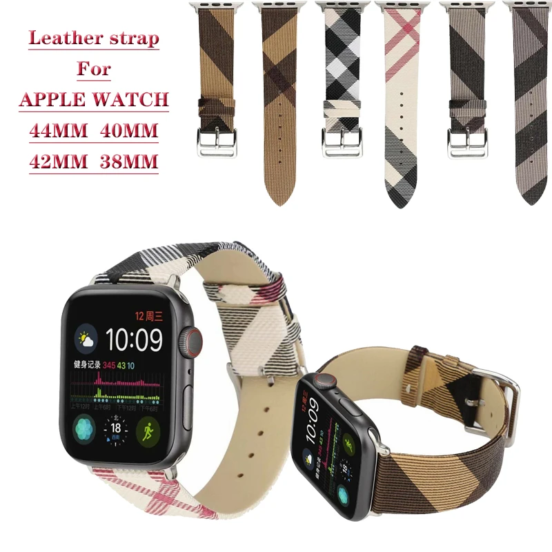 Plaid Pattern Leather Bracelet strap for Apple Watch 5 4 44 40MM Leather Strap for iWatch 1