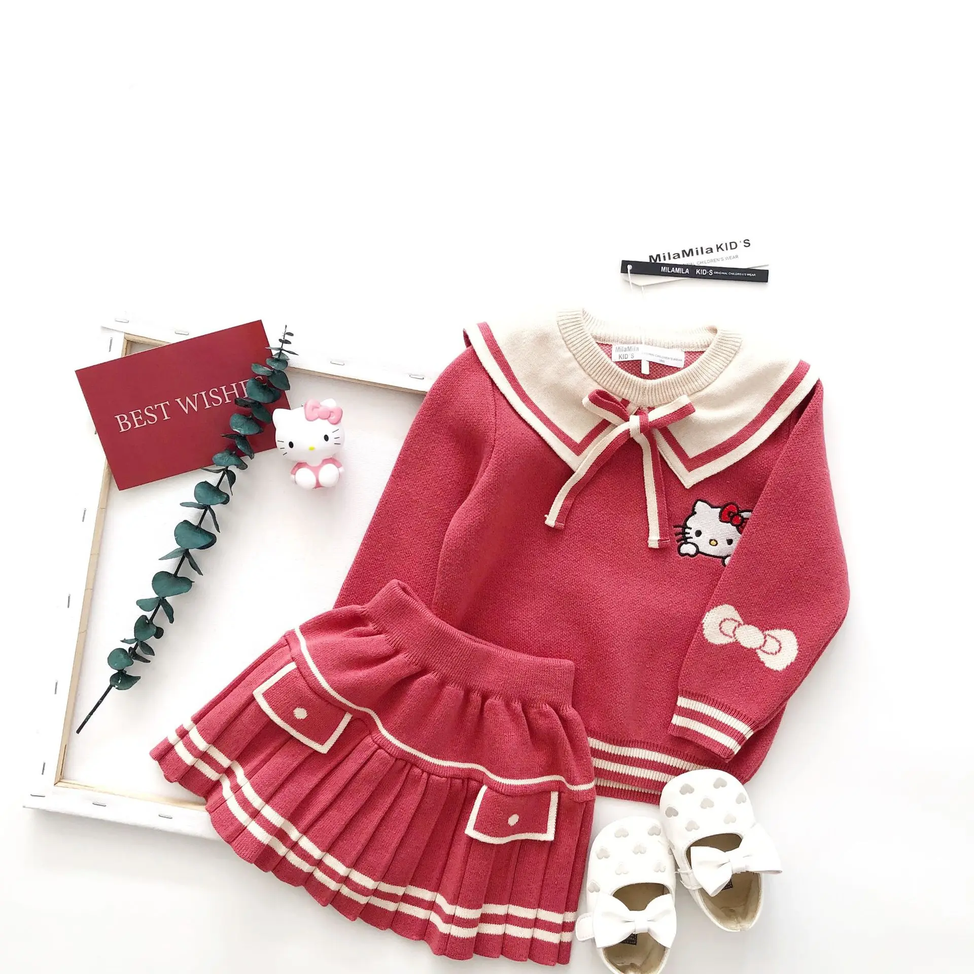 Tonytaobaby/осенне-зимние платья; новые детские платья; розовый вязаный свитер с рисунком для девочек; костюм для маленьких девочек; зимняя одежда