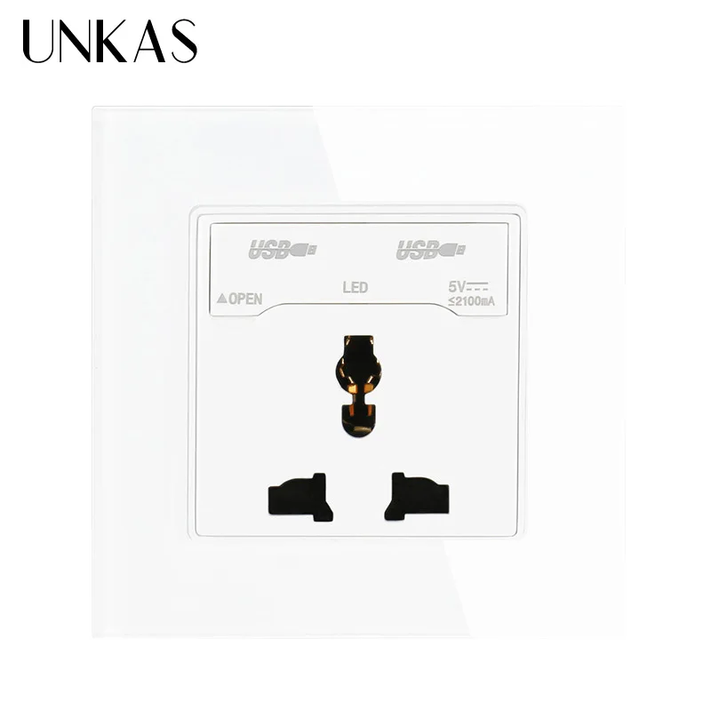 White UNKAS зарядное устройство с двумя usb-разъемами для мобильных устройств, розетка стандарта Великобритании, настенная розетка с 3 отверстиями, розетка с 2100ма - Тип: White