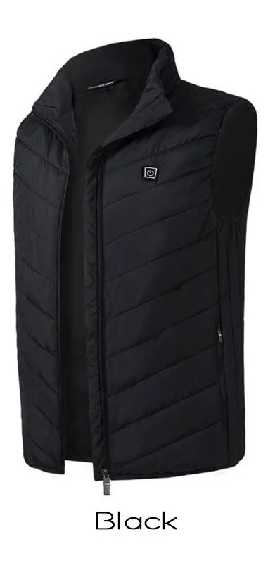 Интеллектуальный жилет с подогревом для мужчин, зимний теплый жилет с подогревом размера плюс, Электрический жилет с USB подогревом - Цвет: black