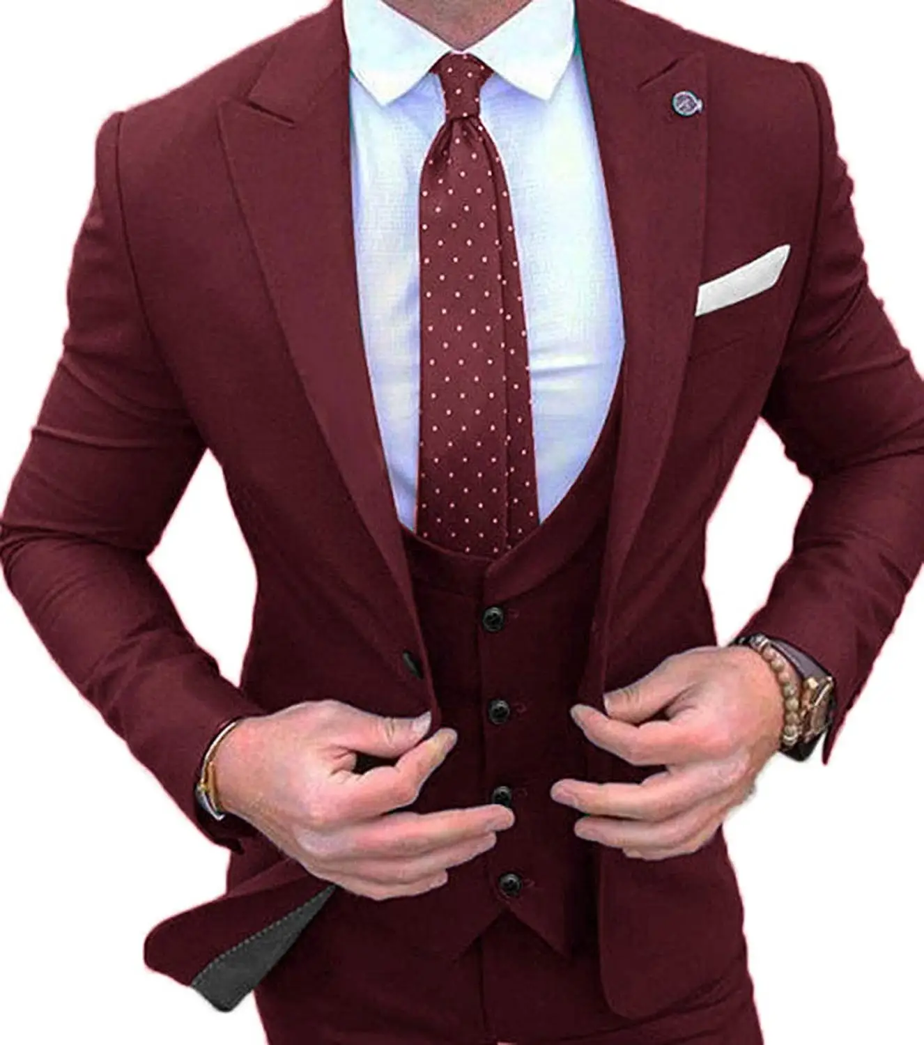 Burgundy Пиджак+ брюки+ жилет), бургундские мужские костюмы, смокинги для жениха, 3 предмета, свадебные костюмы, Женихи для мужчин, Лучший человек, деловой костюм для мужчин - Цвет: Burgundy