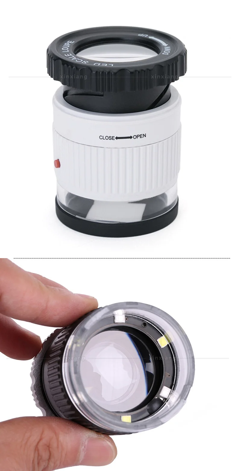 Cylindrical Scale Magnifier 30X Black/White HD Magnifying Glass With LED Lights Optical Glass 3 LED Magnifier Lupe Jewelry Loupe