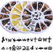 1 колесо Brone Черное золото смесь Хэллоуин Рождественский элемент Тыква Лицо Ведьма Снежинка тонкий металлический дизайн для ногтей блестки наклейки драгоценный камень DIY