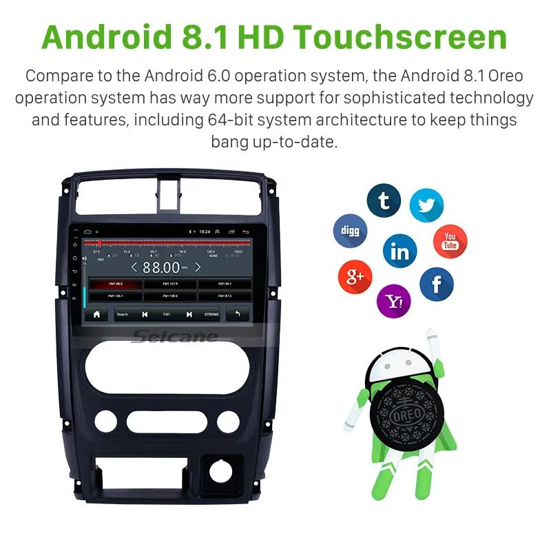 Seicane Car Unit player 9 inch Android 8.1 car GPS Radio Stereo for 2007 2008 2009 2010-2012 Suzuki Jimny support Carplay DVR
