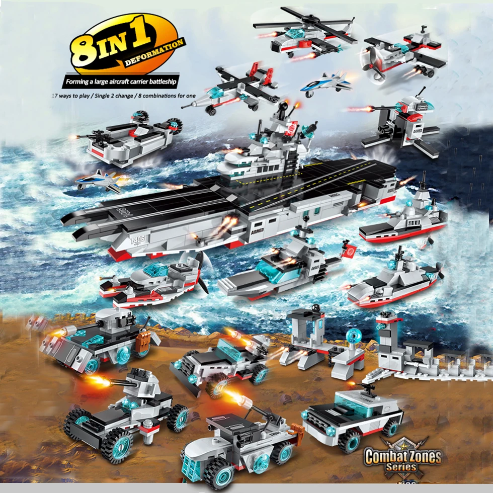 

8 in 1 Qman 1406 Educational Aircraft Armed Battleship Carrier Building Blocks Construction Mini Bricks Technic Figures KidsToys