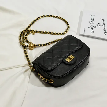 

2020 new small CK women's bag flagship Single Shoulder Messenger Bag Leather chain versatile small bag black summer