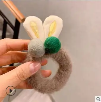 2 40 шт./лот DIY простой мульти плюшевый мультяшный кролик лента для волос кашемировые шарики резинка для волос Инструменты для укладки волос аксессуары HA1733 - Цвет: 2