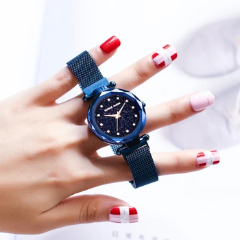 

Hannah Martin Luxury Brand Star Watch For Women Rose Gold Mesh Magnet Starry Sky Quartz Wristwatch Ladies Wrist Watches