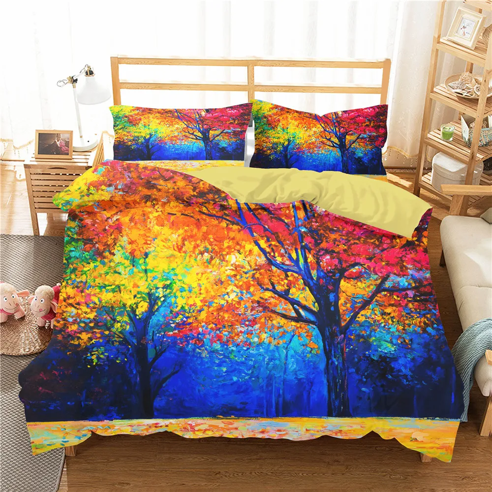 

Bedcover Bedding Set 3D Autumn Leaves Oil Painting Home Textile with Pillowcases Duvet Cover Bedroom Clothes