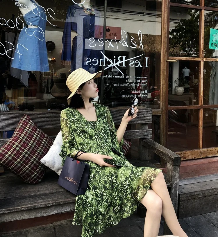 

Put on That Is Little Fairy! Real Silk Wrinkled Leaf Dress Summer High-waisted Vintage V-neck Short Sleeve Dress Children