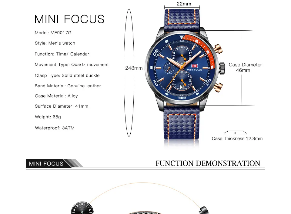 MINIFOCUS Роскошные брендовые модные мужские часы с кожаным ремешком водонепроницаемые кварцевые часы светящиеся стрелки спортивные часы мужские часы