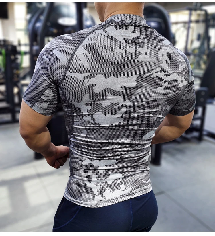 AMZSPORT T Shirt Compression Homme Chemise de Gymnastique à Manches Courtes Baselayer à Séchage Rapide T-Shirt de Course à Pied