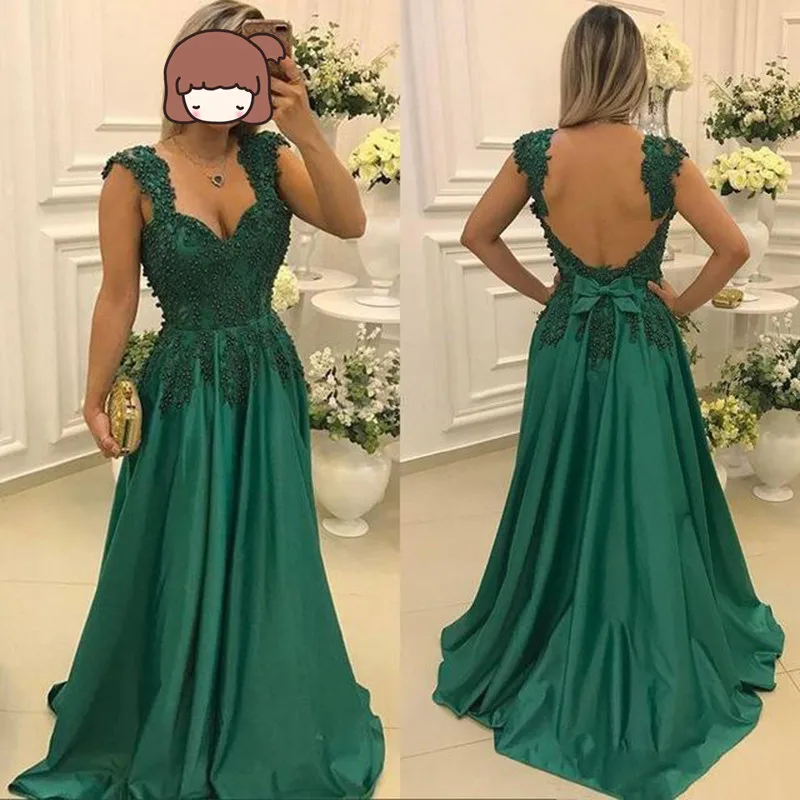 Vestidos verdes para madre de la novia para bodas 2019, Espalda encaje con y tirantes finos, vestido de fiesta de noche, de madrina|Vestidos para la de la novia| -