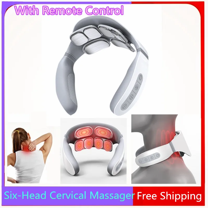 Smart 6D Magnetic Pulse Heated Electric Shoulder Neck Massager Fatigue Pain Relief RelaxCervical Massage With Remote Control