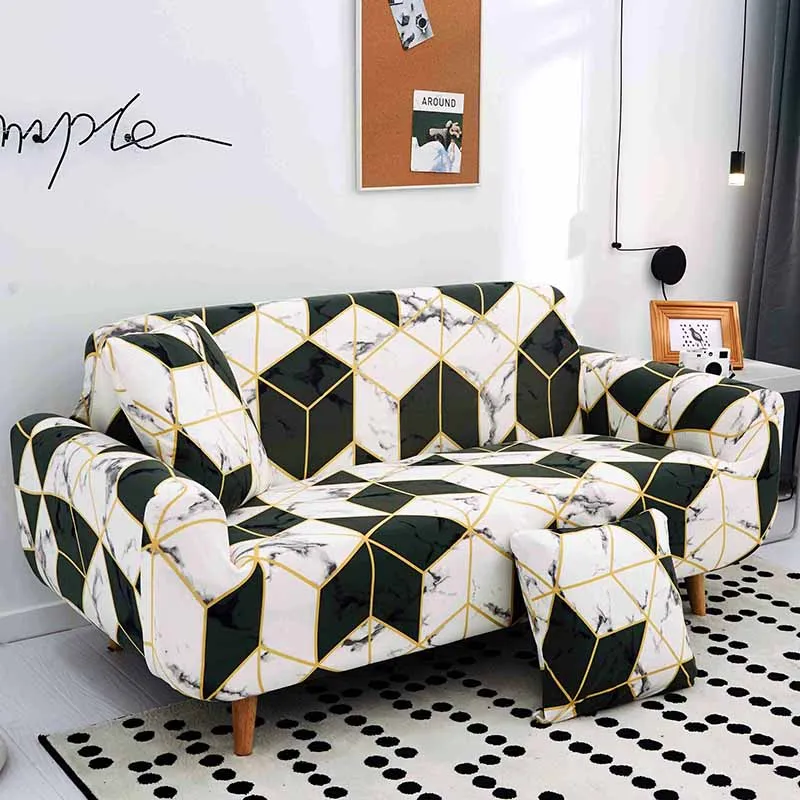 Растягивающийся чехол под мрамор для дивана секционный эластичный современное