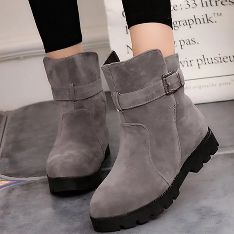 

Fashion Suede Leather Boots Women Winter Shoes Large Size 43-44 Buckle Strap Warm Ankle Boots Women Plush Snow Boots Woman