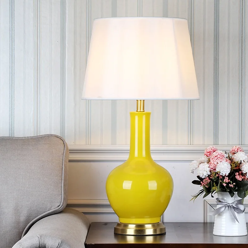 

OURFENG LED Table Desk Lamp for Bedside Light 220V Luxury Copper Ceramic Decoration For Living Room Bedroom Library Study Office