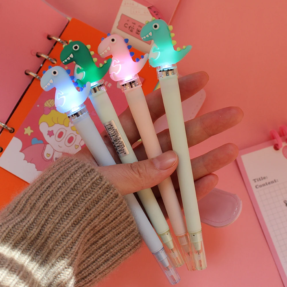 

1 Pcs Creative Cartoon Dinosaur Cute LED Light Gel Pen Kawaii 0.5mm Neutral Pen For Kids Gifts School Stationery