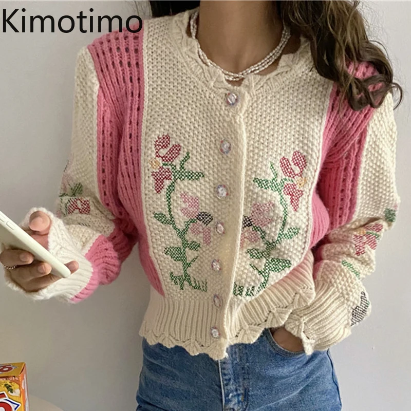 Винтажный трикотажный кардиган Kimotimo женский свитер в Корейском стиле с длинным