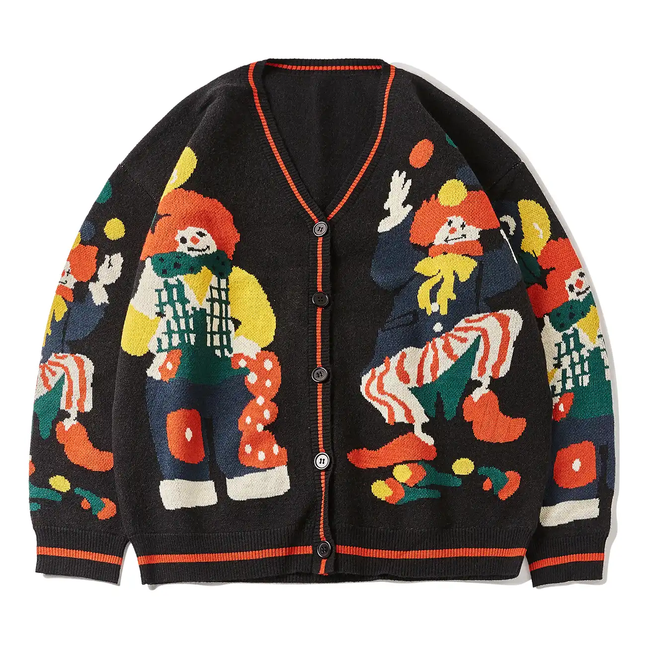 funny clown print knitted cardigan sweater