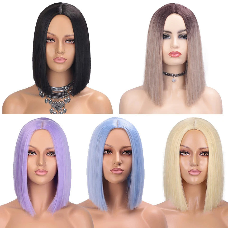AISI HAIR фиолетовый боб парик прямые волосы 12 дюймов Синтетические парики для